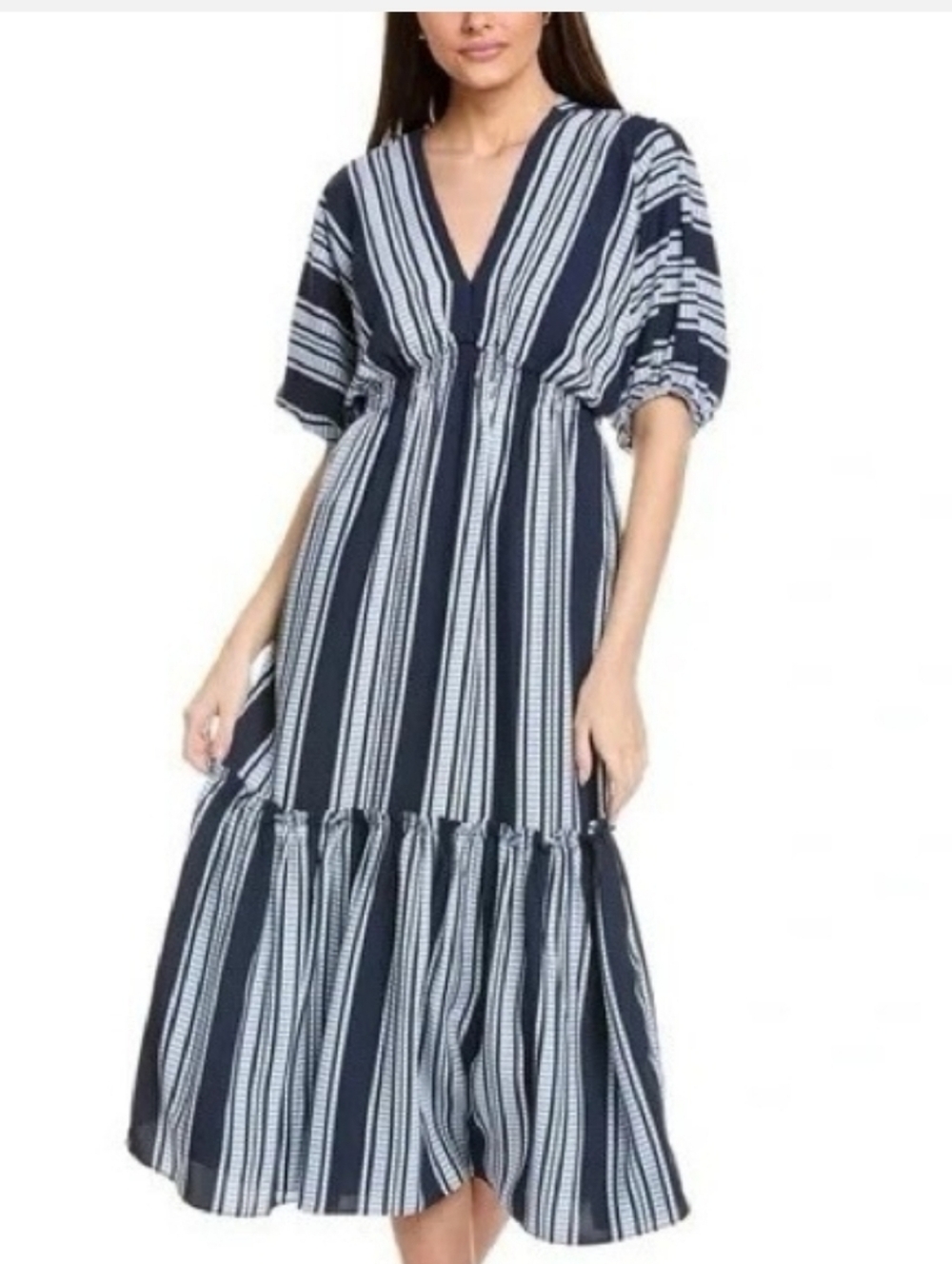 Taylor Navy and White Striped Maxi Dress